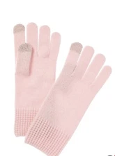 PHENIX 100% CASHMERE Super Soft Waffle Cuff Pink Knit Tech Winter Gloves - NEW!