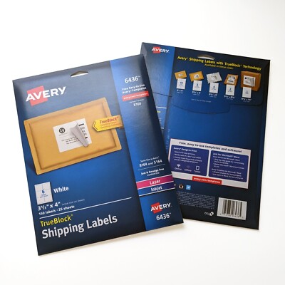 2 Packs Avery 6436 White Trueblock Shipping Labels 3-1/3 x 4 Laser Inkjet 150/Pk