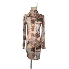 SHEIN brown floral sheer mesh long sleeves mini dress size small
