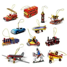 TIN TOY CHRISTMAS TREE ORNAMENT Choice of 12 Designs Retro Metal Collectible