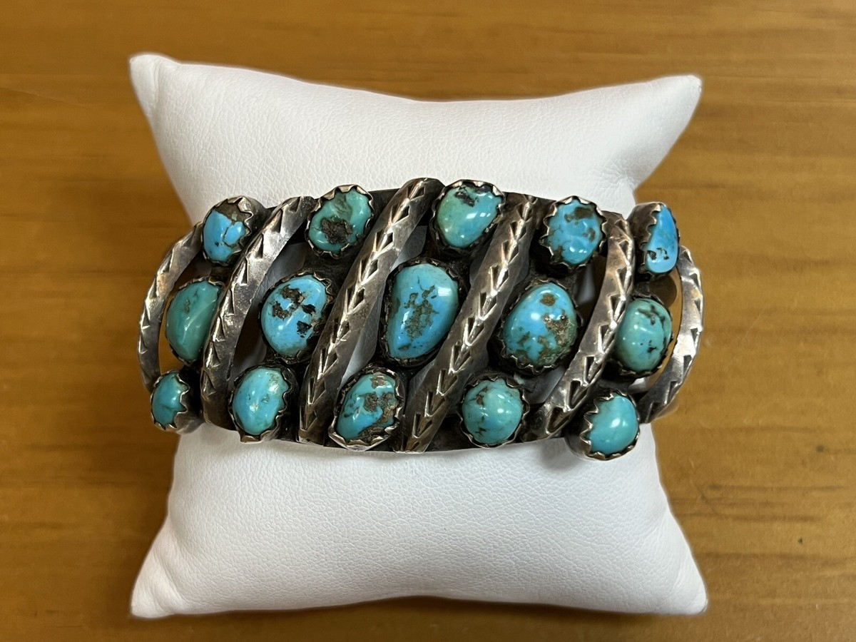 Majestic Vintage Native American Navajo 10 Turquoise Square Cut Sterling Silver Bracelet Majestic Vintage Native American Navajo 10 Turquoise Square Cut Sterling Silver Bracelet