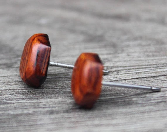 Pendientes Post Mujer Titanio Madera Koa Redondos Hombres Triángulo Hexágono Unisex Par Foto 3 de 4