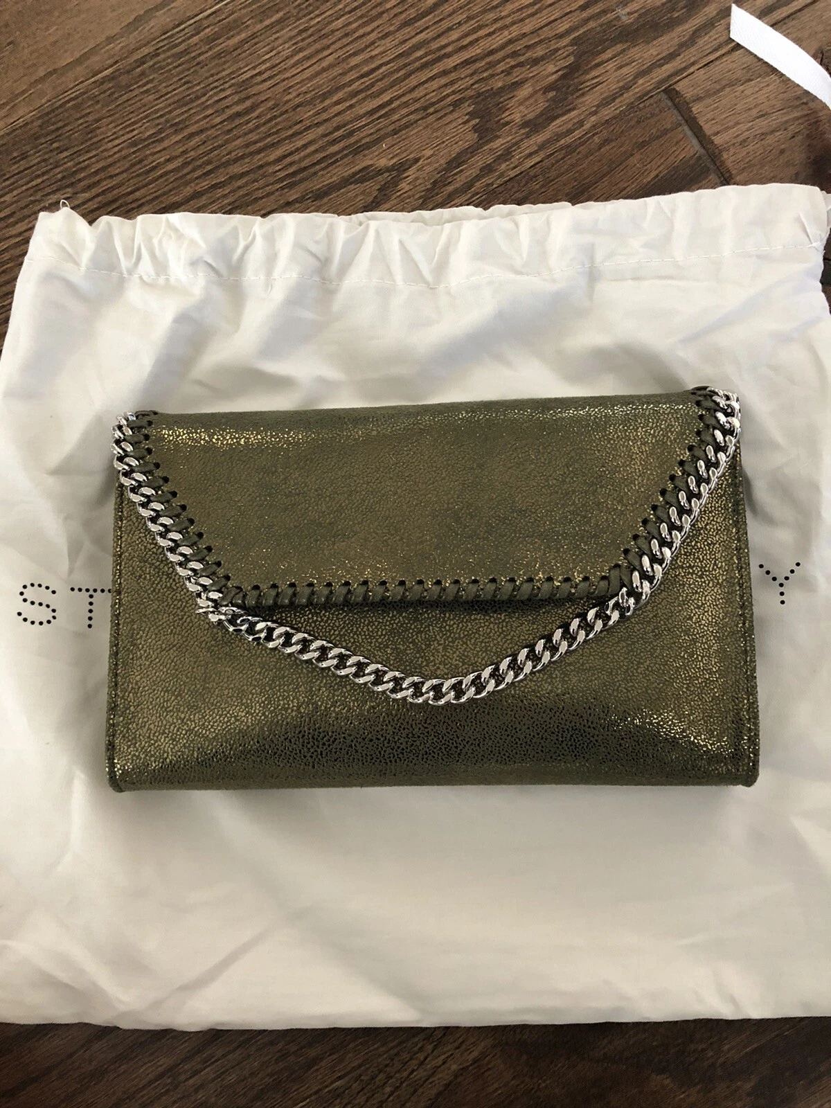 Stella McCartney — Pretty! New Stella McCartney Falabella Mini Shiny Chamois Wallet on Chain Green