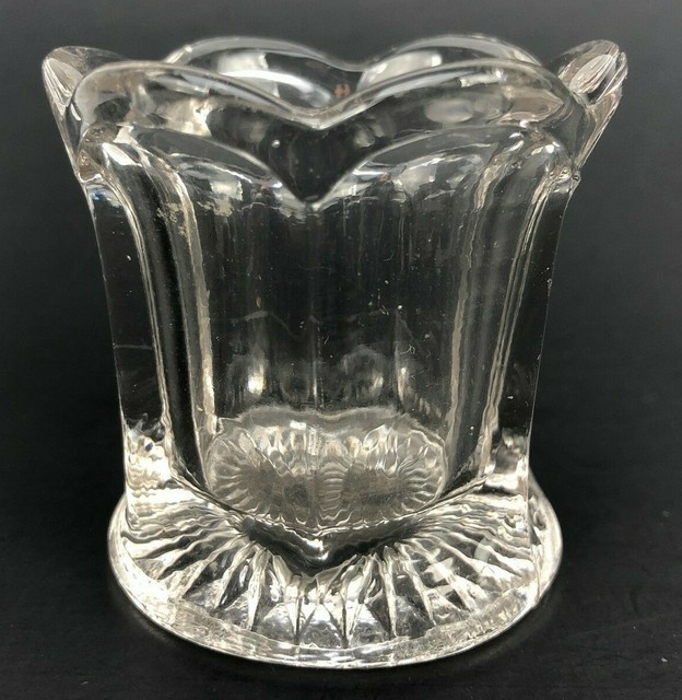 Vintage Antique Toothpick Holder Glass Scalloped Edge Star Base Clear