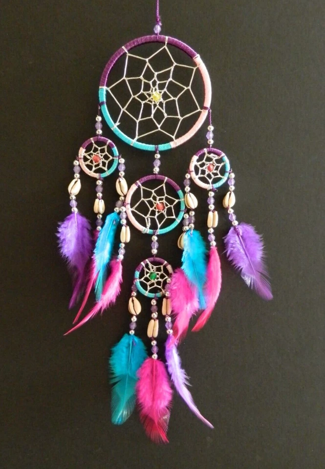 ATRAPASUEÑOS ROSA PÚRPURA AZUL PLATA CÁSCARA NIÑAS ATRAPASUEÑOS 9cm x 30cm Reino Unido Foto 3 de 4