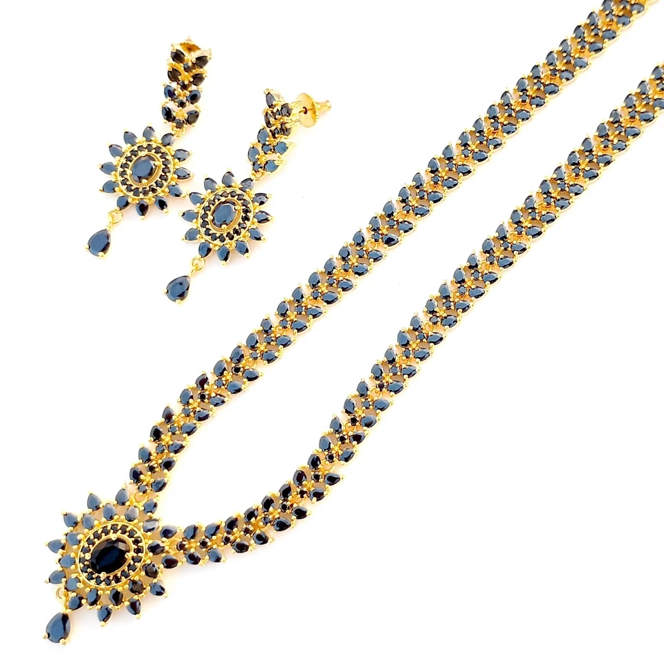 Bridal Wedding Party Wear Black Onyx CZ Gold Plating Choker Necklace & Earrings - Image 4 of 4
