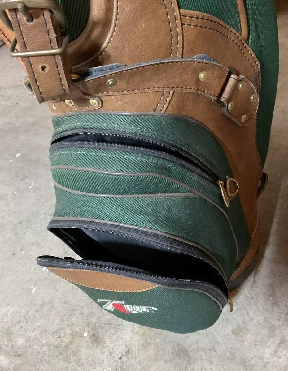 Burton Vintage Golf Cart Bag 7 UP - 6 Way - Green & Tan w/ Leather