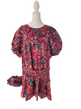 Farm Rio Women's Pink Birds Blush Floral Puff Sleeve Mini Dress Size Large NWT