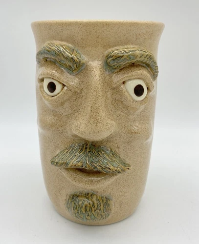 Pottery Stoneware Funny Face Tall Mug Hand Made Pottery