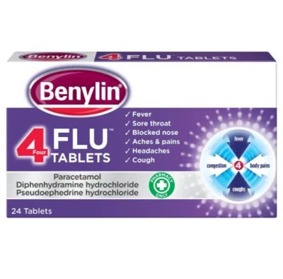 Benylin 4 Flu Tablets - Fevers, Coughs, Aches & Pains, Congestion - 24 Tablets