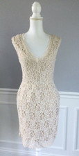Babaton Aritzia Tobias Eyelash Lace Dress~Fitted~Pockets~Beige~6~EUC