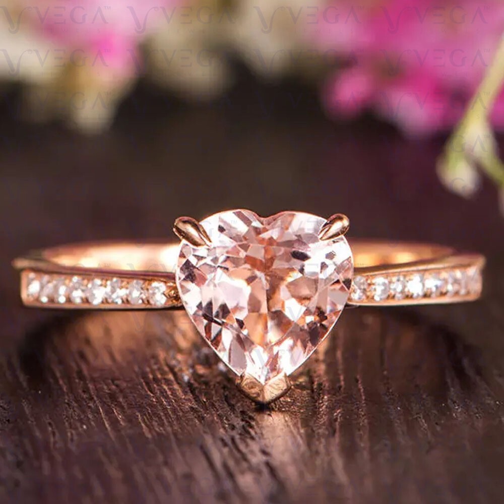 Heart Cut Peach Natural Morganite Diamond 100% 14k SOLID