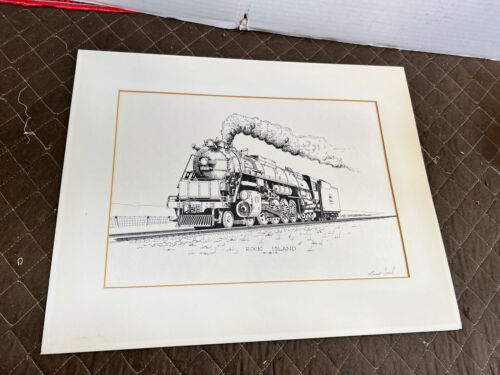 rock island 4-8-4 train impression locomotive signée brian spul noir et blanc - Photo 1 sur 11