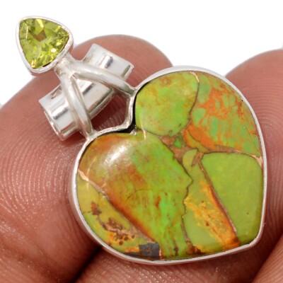 Herz - Komposit Grün Kupfer Türkis & Peridot 925 Silber Anhänger CP68666