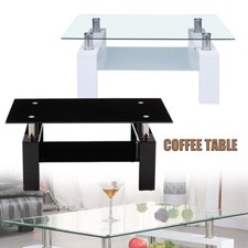37inch Modern Side Coffee Table Glass Top Living Room Furniture Rectangle Shelf