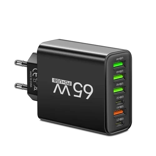 65W USB-C Ladegerät 6 Ports Schnellladegerät Stecker für iPhone & Samsung - Bild 3 von 8