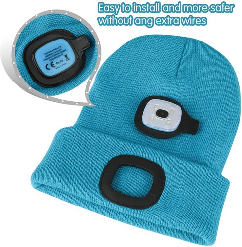 LED Knitted Beanie Hats With USB Rechargeable, Kids High Powered Head Lamp Light - Picture 20 of 66