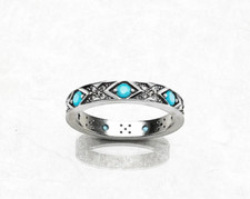 925 Sterling Silver Turquoise Eternity Band CZ Ring sz 7 or 8 or 9