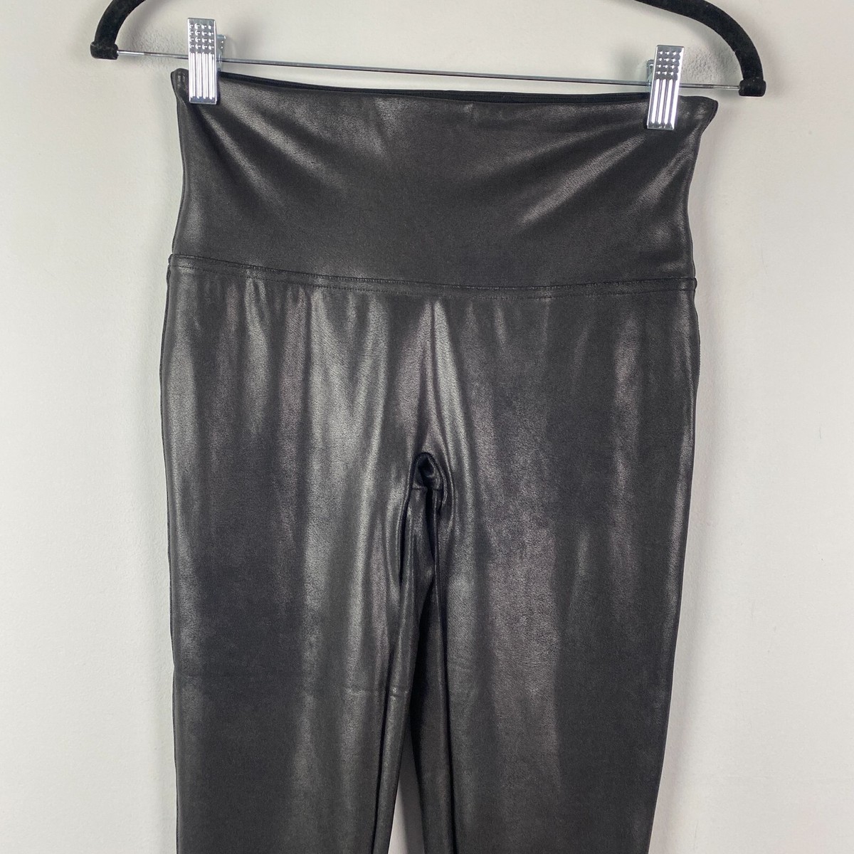 Spanx Womens Petite Medium Black Faux Leather Leggings 2437Q