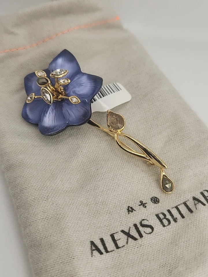 Broche Alexis Bittar púrpura lucita y cristales flor peroné increíble NUEVO CON ETIQUETAS Foto 3 de 4