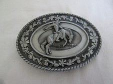 Bucking Bronco Rider Rodeo Cowboy Western Belt Buckle Floral Trim Vintage NEW