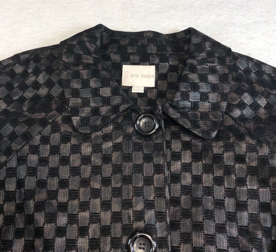 Blazer Erin London para mujer talla L negro a cuadros con botones manga 3/4 cuello Foto 2 de 4