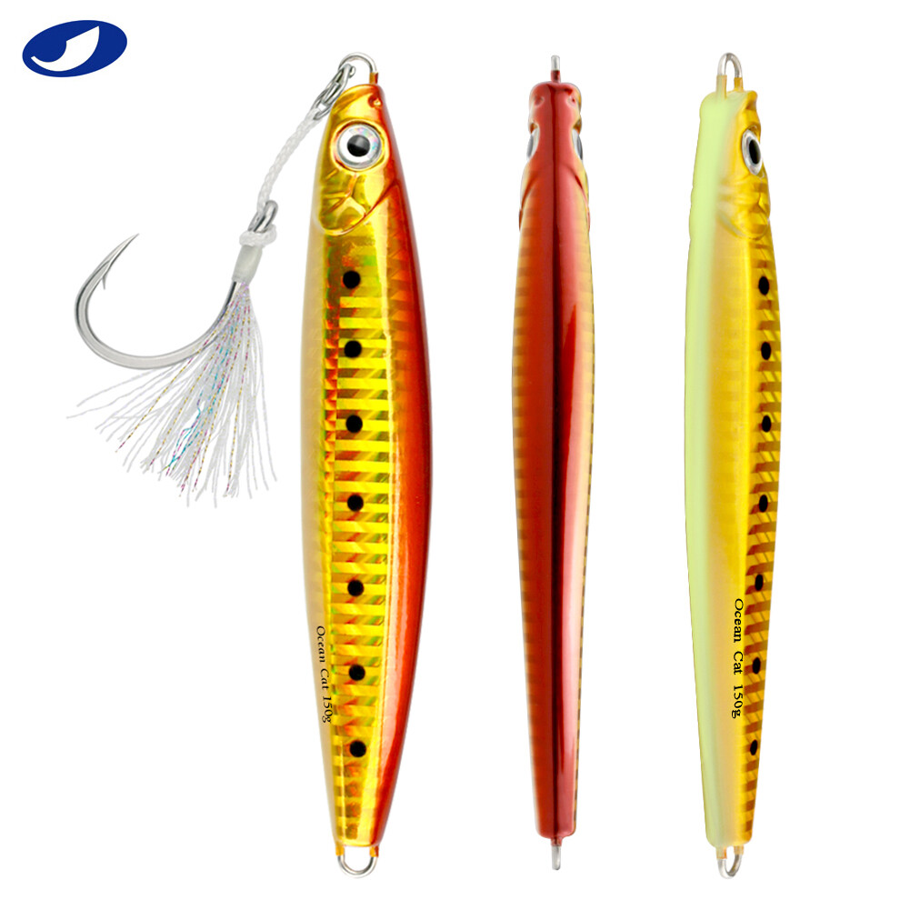 Flat Fall Jig Slow Pitch Jig Lure - 150-200g Metal Flat Fall Fishing Jig With Assisted Hook Fishing Jig Lure Flat Fall Jig Slow Pitch Jig Lure - 150-200g Metal Flat Fall Fishing Jig With Assisted Hook Fishing Jig Lure