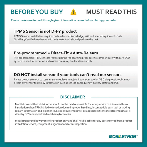 MORESENSOR Compact PRO Series 315Mhz TPMS Tire Pressure Sensor 4-Pack | Preprogr - Picture 7 of 12