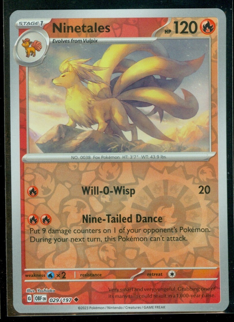 Pokemon NINETALES 029/197 Obsidian Flames Rev Holo - - MINT Pokemon NINETALES 029/197 Obsidian Flames Rev Holo - - MINT