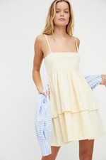 Free People Dolly Babydoll Tiered Mini Dress, Ivory, X-Small, RRP $128