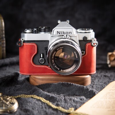 For Nikon FM FE Red Genuine Real Leather Half Camera Case Bag Cover