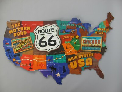 Blechschild Route 66 USA geprägt 60cm Garage Biker retro Deko V8 Diner Used Look