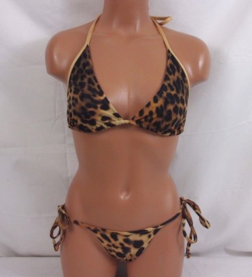 Sauvage Leopard String Top Rio Cut Bikini Tan/Black Medium 1043L