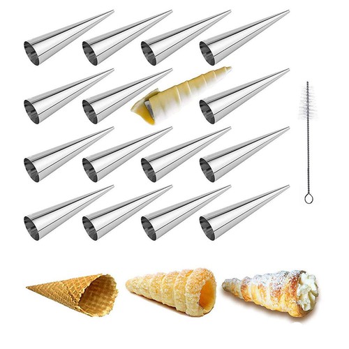 16 Pcs 5 Inch Stainless Steel Cream Horn Molds Conical Danish Pastry Cones - 第 1/9 張圖片