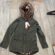 Urban Republic Cotten Ballistic Jacket Girls Size 12 Faux Fur Trim Hood Green