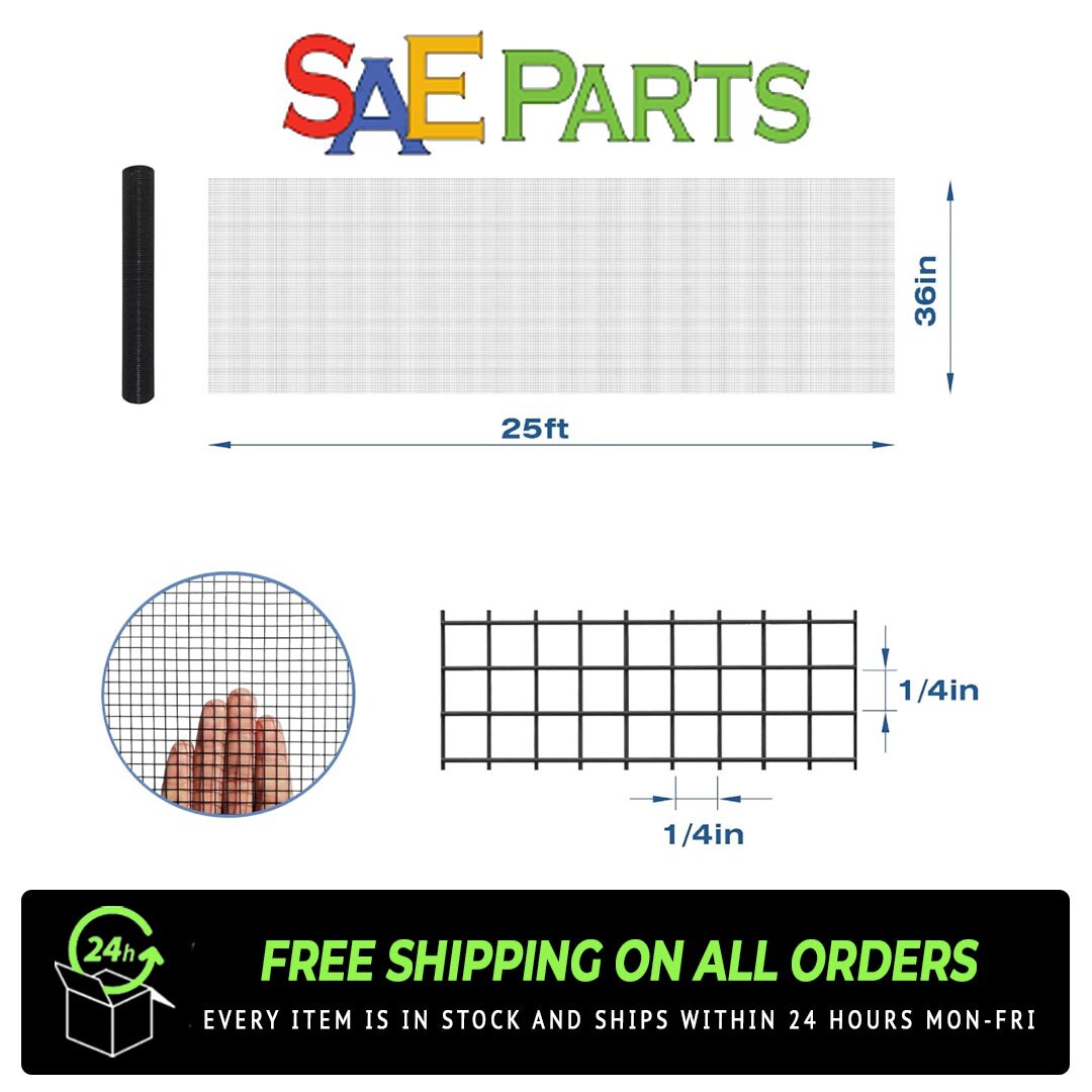 Black PVC Coated Hardware Cloth 36 Inch x 25 Foot -1/4 Inch x 1/4