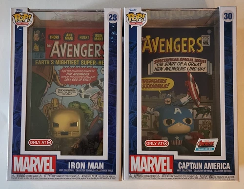 New Funko Pop!  Lot Marvel Comic Cover Case Captain America #30 & Iron Man #28