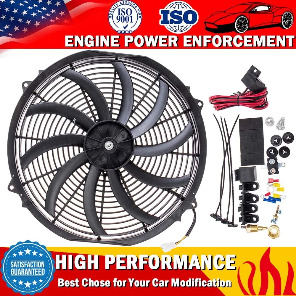 12V High 3500CFM 16u0026#039;u0026#039; Electric Radiator Cooling Fan Thermostat  Relay Switch Kit | eBay