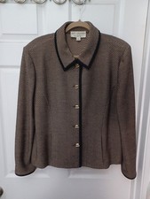 St. John Collection Jacket Tweed Knit w/Black Trim Button Front, Size 16