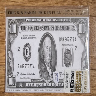 Eric B. & Rakim Paid In Full Vinyl Single 12inch NEAR MINT Island Rsd Hype Stick