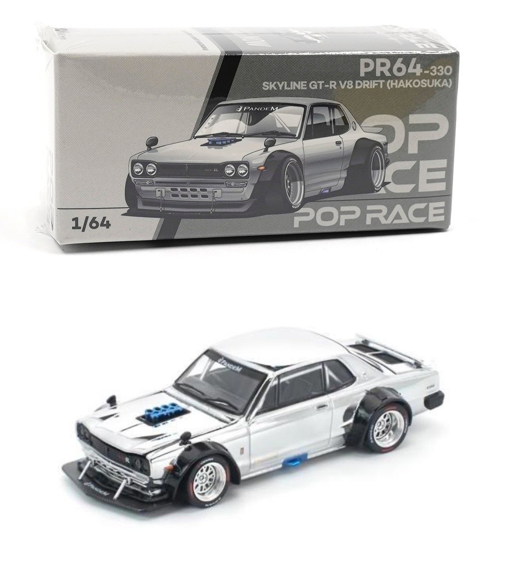 Pop Race Nissan Skyline GT-R V8 Drift Hakosuka Silver Chrome