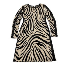 Karen Kane Dress Size M Zebra Print Black & Beige Rayon Blend Knit Long Sleeve