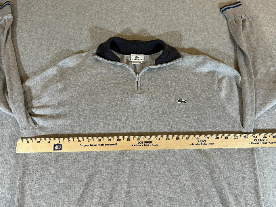 Lacoste 毛衣男式 XL 灰色 1/4 拉链针织模拟套衫学院网球高尔夫 6 — 第 3/4 张图片