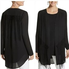Chico's black semi sheer fringes kimono Size S