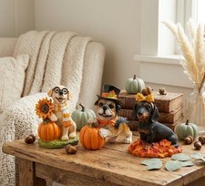 Fall Dog Figurine Thanksgiving Decor  Autumn Labrador Dachshund Bulldog Statue