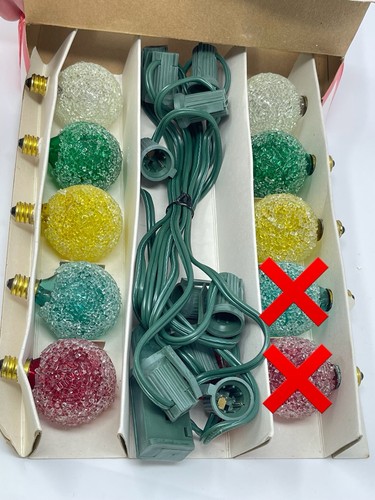 Vintage Ice Frosted Sugar Snowball Christmas Lights Bulbs C7 **8/10 Working** - Picture 2 of 16
