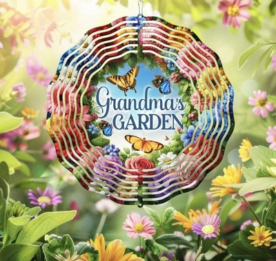 12'' Grandma s Garden Flowers & Butterflies Hanging Wind Spinner 3D NEW FAST SHIP