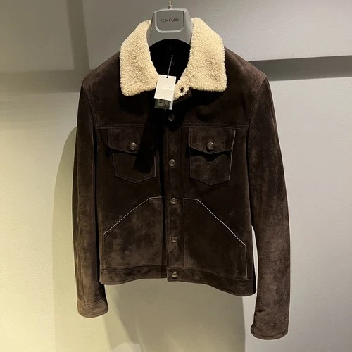 Tom Ford Shearling Collar Suede Trucker Jacket in Small - product listing photo