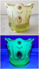 Antique Northwood 4.25" Encore Uranium Vaseline Glass Spooner Spoon Holder EAPG