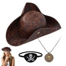 Pirate Hat With Eye Patch And Ring Halloween Costume Cosplay Accessory For Adult